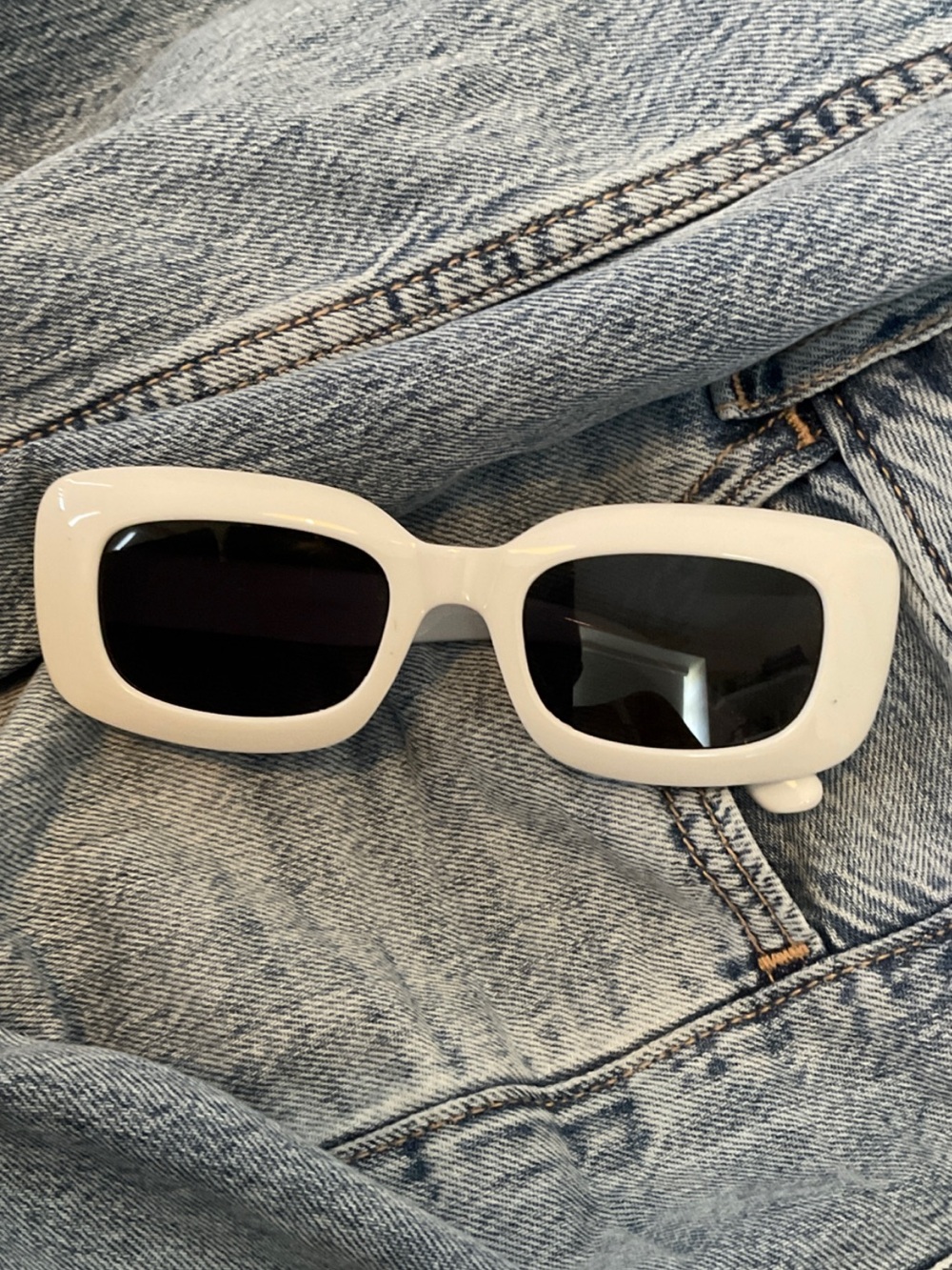 White Rectangular Sunglasses with Black Lenses